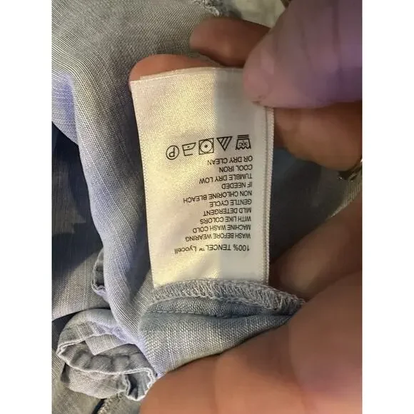 Tommy Bahama Medium Women Chambray Ruffle V Neck Sleeveless Frayed Hem Dress F33 - Picture 9 of 10